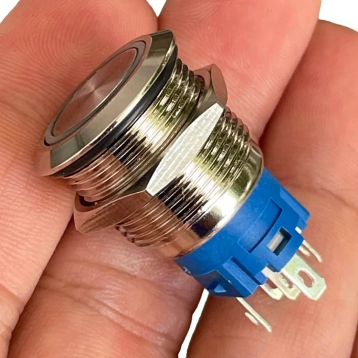E1 19mm Metal Buton Kalıcılı 12-24V Kırmızı Led Işıklı 1NO/1NC