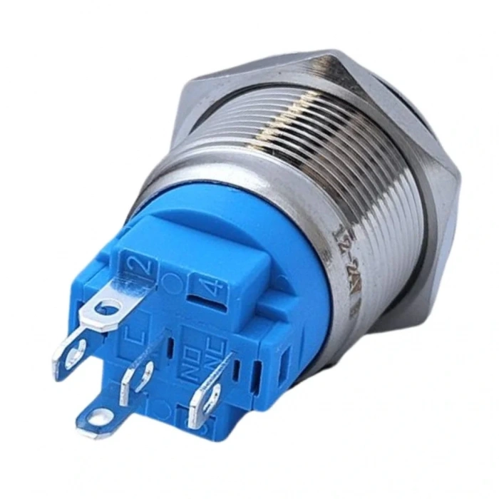 E3 19mm Metal Buton Kalıcılı 12-24V Yeşil Led 1No/1NC