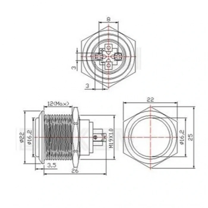 E97 19mm Metal Buton Yaylı Çıkık Kafa 1NO