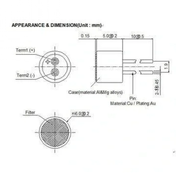 Elektret Kapasitif Mikrofon Kapsülü 6mm
