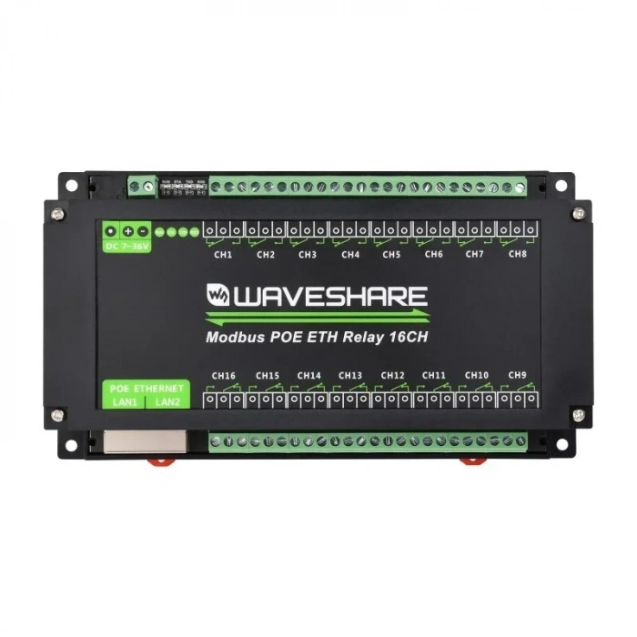 Endüstriyel 16 Kanallı Modbus RTU Ethernet Röle Modülü - PoE Ethernet Port