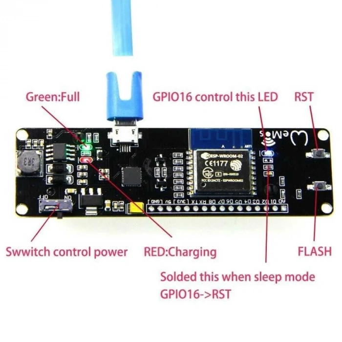 ESP Wroom 02 Wifi Geliştirme Kartı 18650 Pil Yuvalı