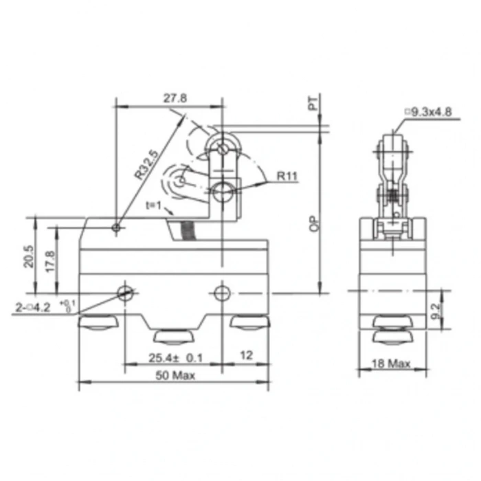 Gwest AZ-15GW2277-B Tahrikli Metal Makaralı Mikro Switch 15A 1NO + 1NC