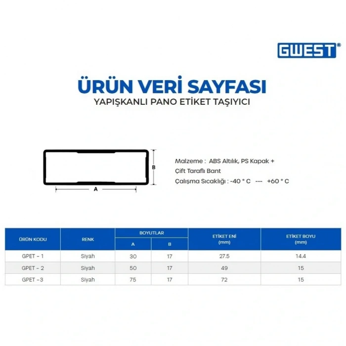 Gwest GPET-2 17x50mm Pano Etiket Taşıyıcı 50 Adet