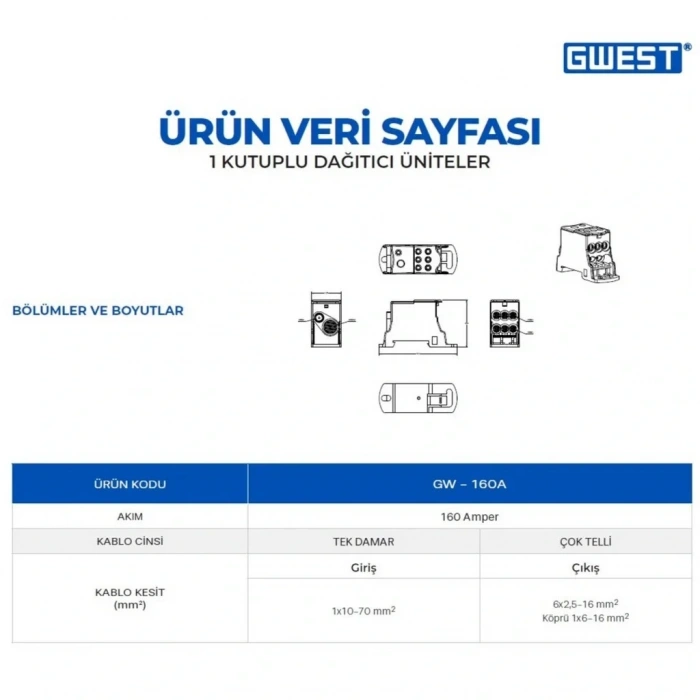 Gwest GW-160A Tek Kutuplu 160A Girişli Dağıtıcı Ünite