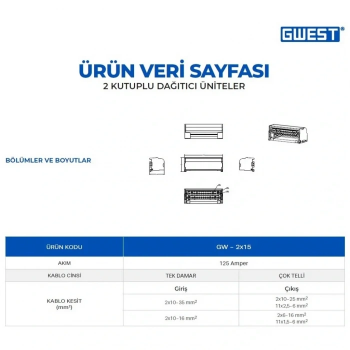 Gwest GW-2x15 2 Kutuplu 125A Girişli Dağıtıcı Ünite