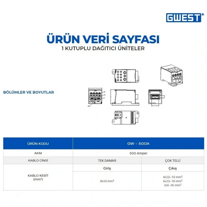 Gwest GW-500A Tek Kutuplu 500A Girişli Dağıtıcı Ünite