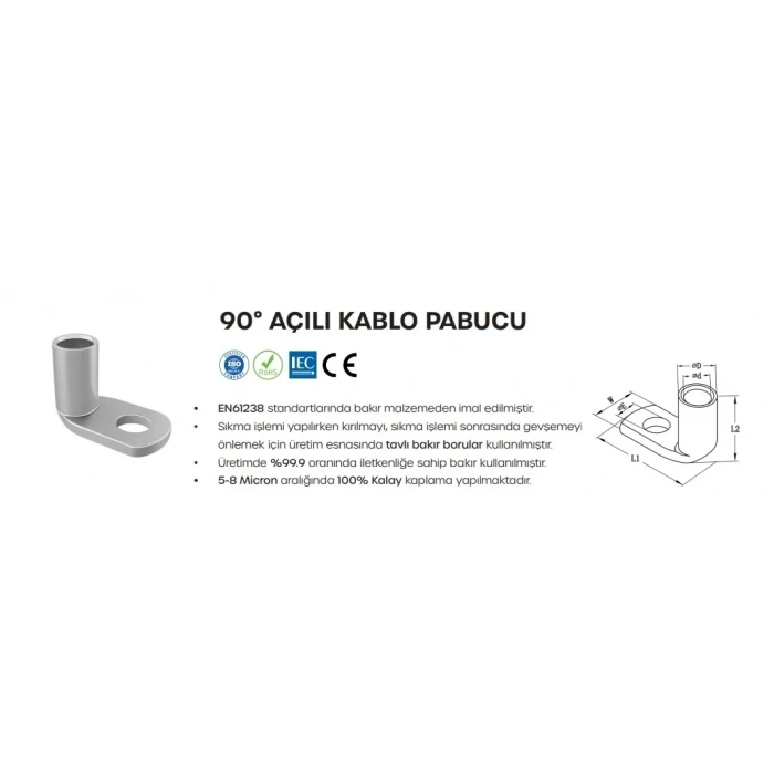 Gwest SKP-DE 70-10 90° Açılı Kablo Pabucu 100 Adet