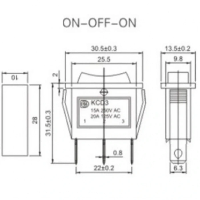 IC-115 Tekli Dar Işıksız Anahtar On-Off-On Siyah