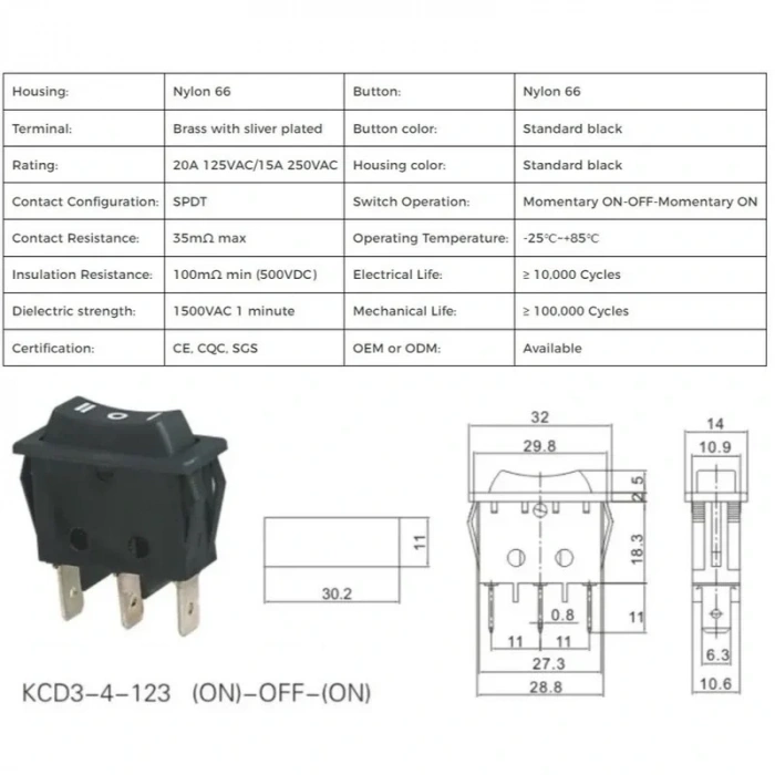 IC-117 Dar Işıksız Yaylı Anahtar MOM-OFF-MOM 3P