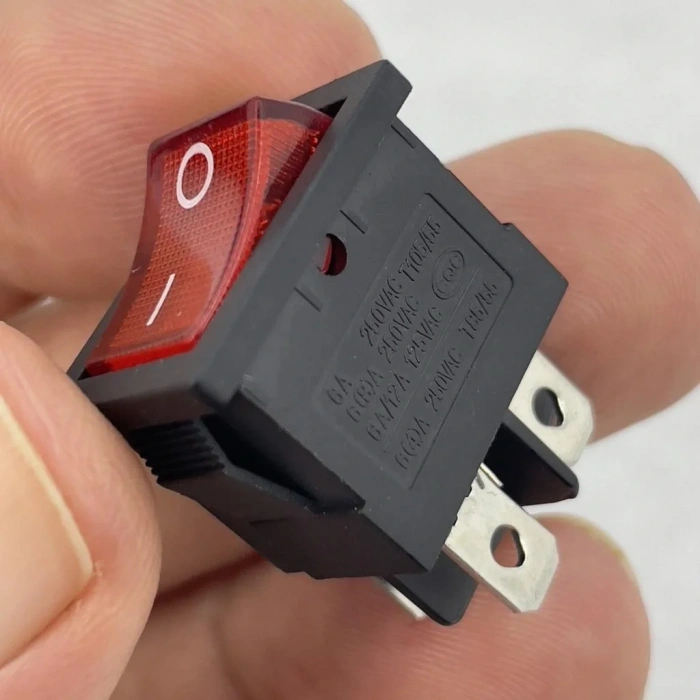 IC-119 Mini Işıklı Anahtar 4P Siyah + Kırmızı Işık