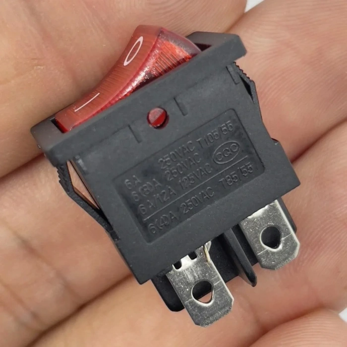 IC-119 Mini Işıklı Anahtar 4P Siyah + Kırmızı Işık