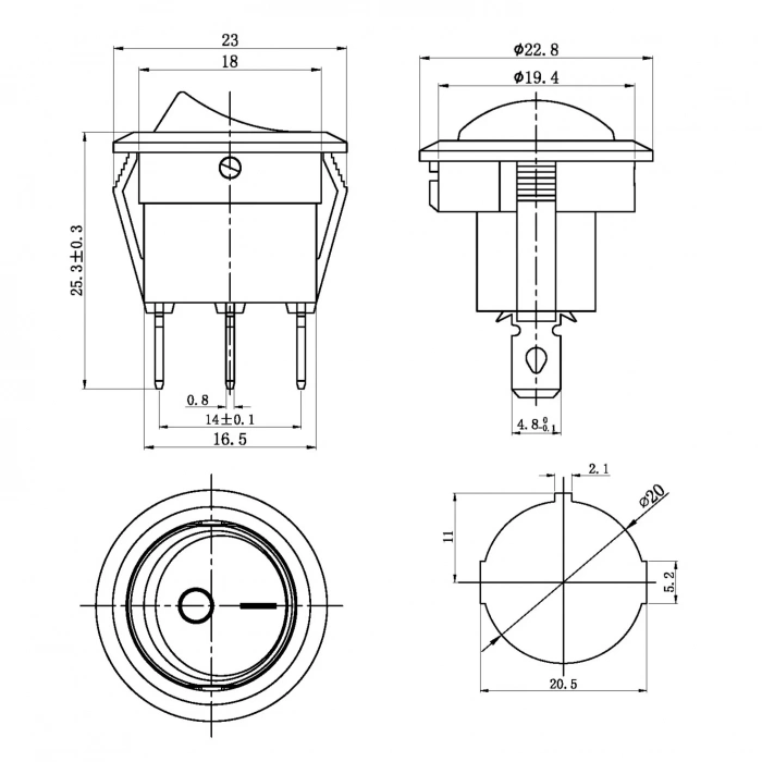 IC-131-0 Mini Yuvarlak Işıklı Anahtar 220V 3P