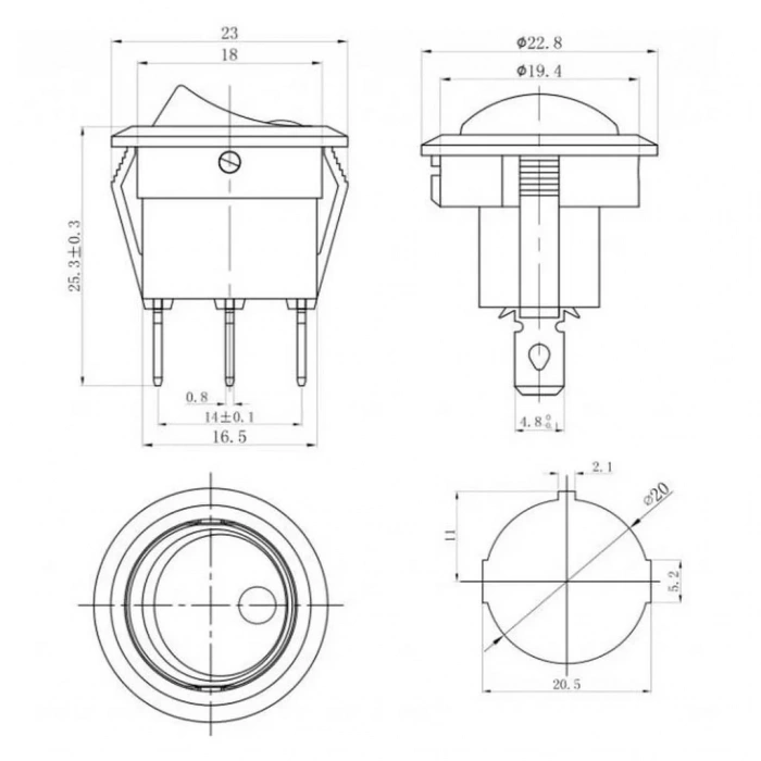 IC-132A Yuvarlak Nokta Işık Anahtar On-Off 3P 12V Kırmızı