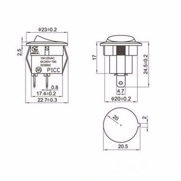 IC-133 Yuvarlak Işıksız Devre Anahtarı On-Off 2P