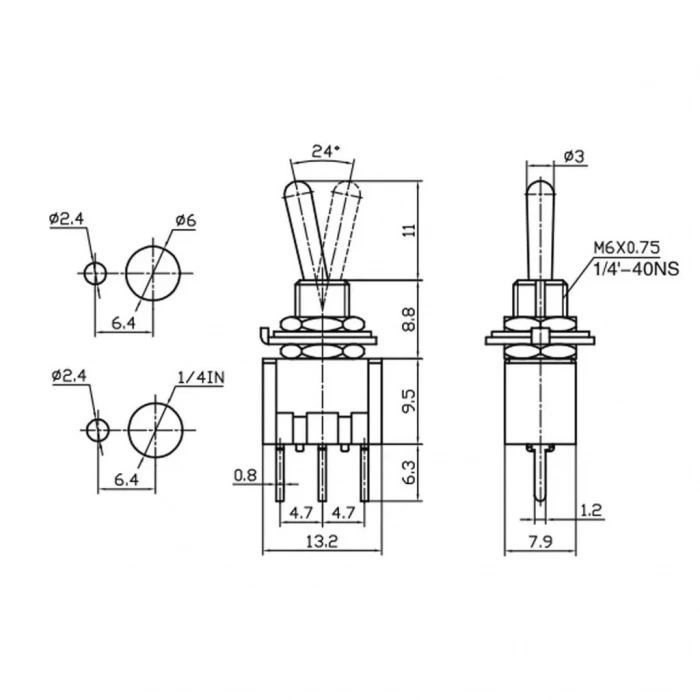 IC-141 Toggle Switch Yaylı Off-Mom 6mm 3P MTS-112