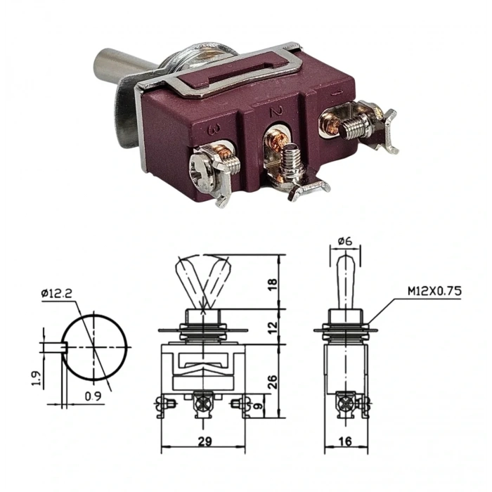 IC-152S SWION Toggle Switch On-Off 15A 3P Ø12mm XT12-B