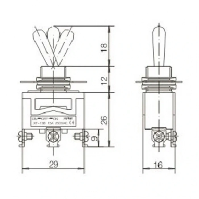 IC-153S Toggle Switch Büyük Boy Vidalı 3P 12mm 15A On-Off-On