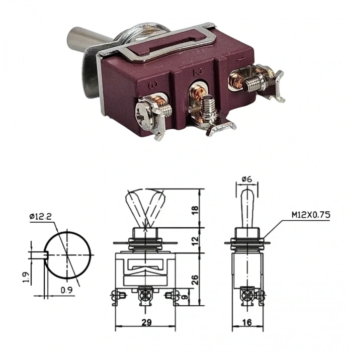 IC-155S SWION Toggle Switch Mom-Off-Mom Ø12mm 3P XT-13BF