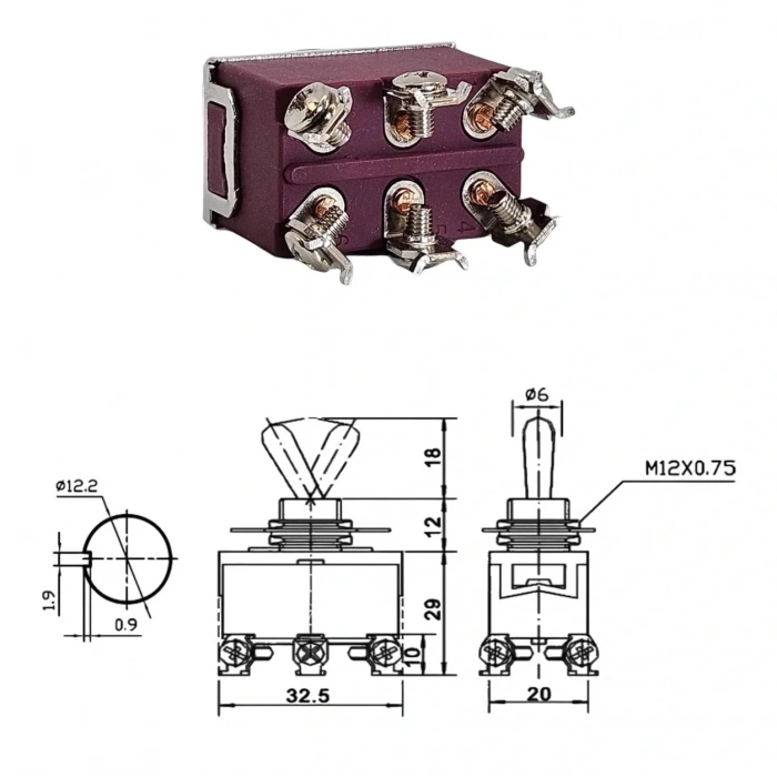 IC-157S SWION Toggle Switch On-Off 15A 6P Ø12mm XT-22B