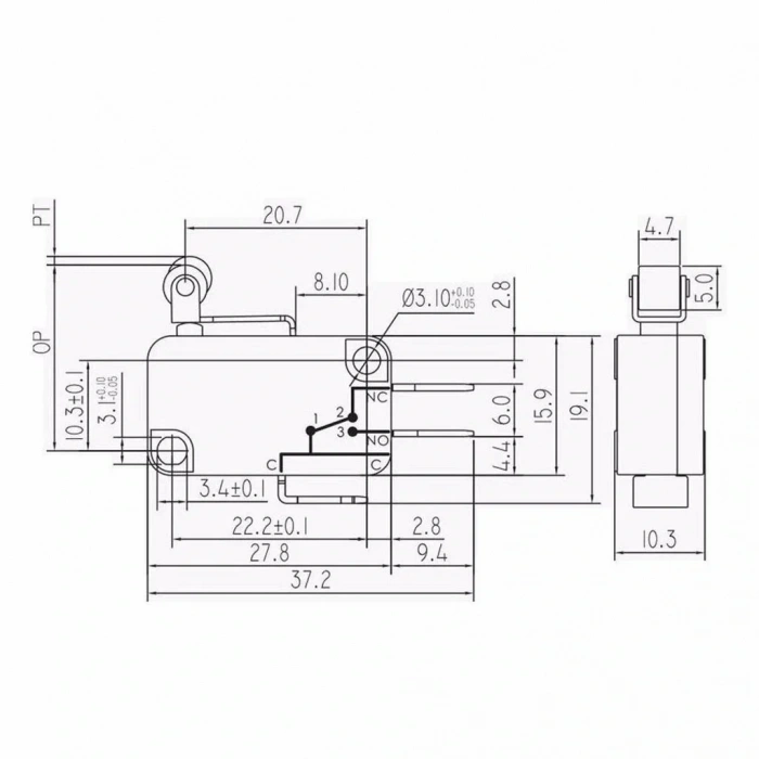 IC-172 Mikro Switch Makaralı Kısa KW7 3A 250VAC