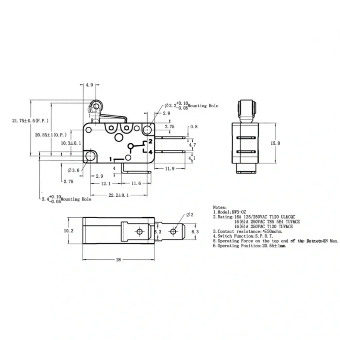 IC-175 Micro Switch Kısa Makara 16A