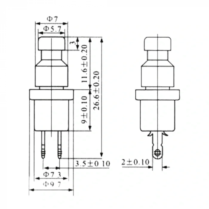 IC-178 Buton Ø7mm Normalde Kapalı (Ters Kontak) Kırmızı