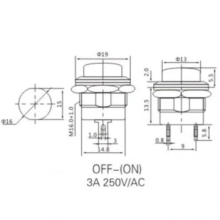 IC-180A 16mm Yaylı Push Buton R13-507 Siyah