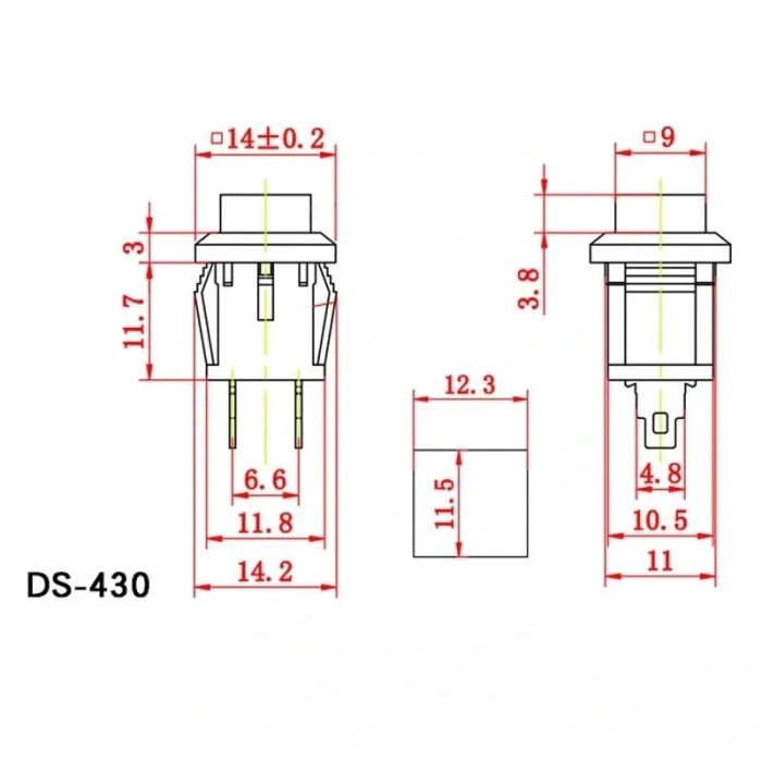 IC-180K-0 Kare Buton Kırmızı Yaylı Ters DS-430
