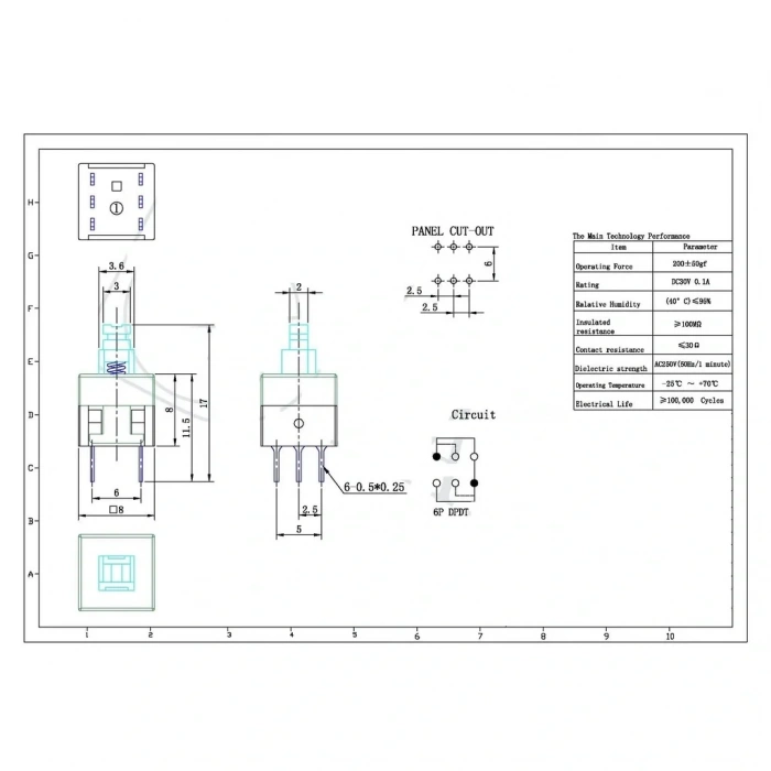 IC-199 6 Pinli Bacaklı Yaylı Push Buton 8x8mm