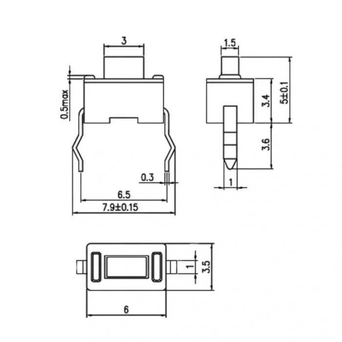 IC-201 Tact Switch Pioneer Buton 3.5x6 Kısa Bacak 0.8mm