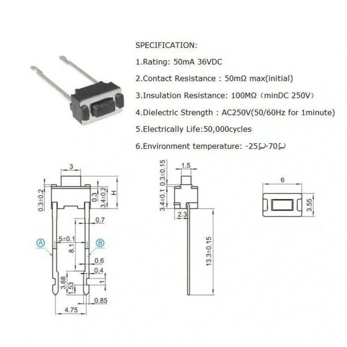 IC-201 Tact Switch Pioneer Buton 3.5x6 Uzun Bacak 0.8mm
