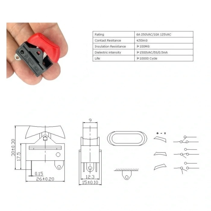 IC-209 Saç Kurutma Makinası Düğmesi Anahtarı 3P 0-1-2 Siyah