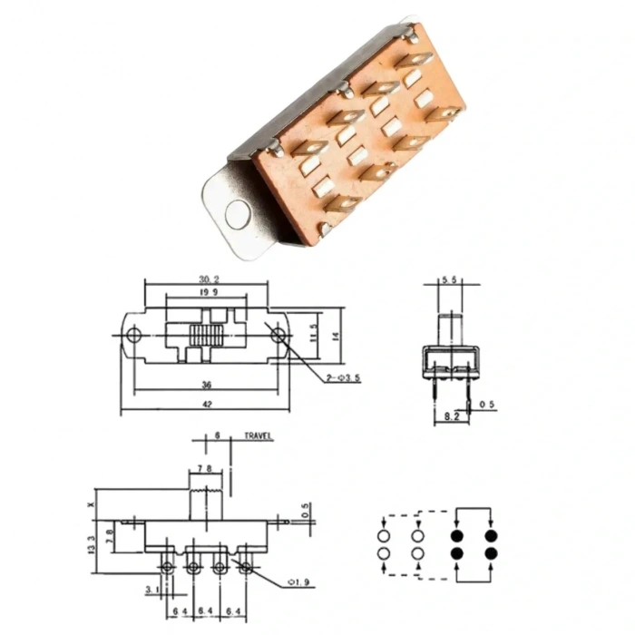 IC-211A Slide Switch 0-1-2 8P Metal