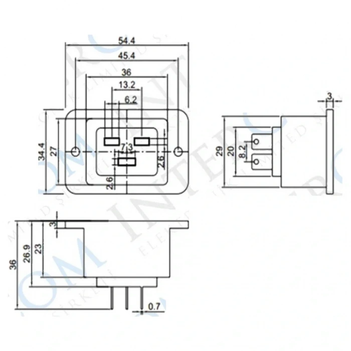IC-215A2 C19 Power Şase Dişi Kulaklı AC-06A