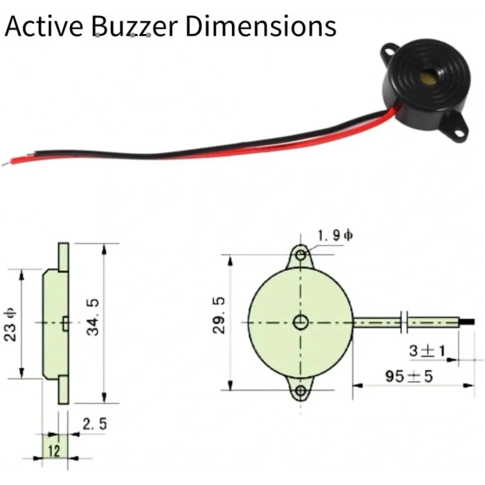IC-221 Kablolu Buzzer Devreli Piezo 12-24V DC 23mm