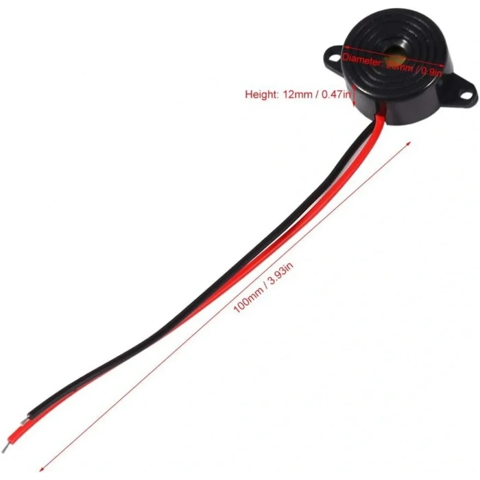 IC-221 Kablolu Buzzer Devreli Piezo 12-24V DC 23mm
