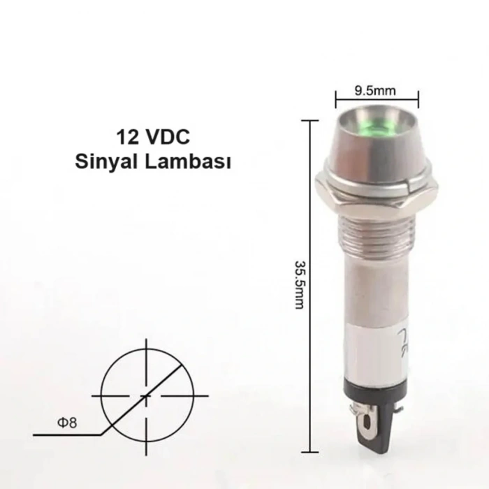IC-225 8mm Sinyal Lambası Metal 12V Yeşil
