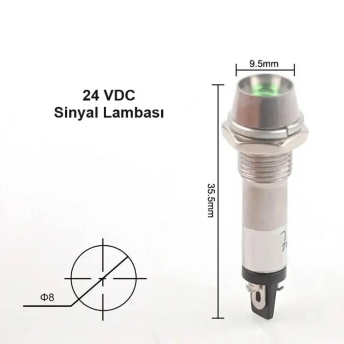 IC-225 8mm Sinyal Lambası Metal 24V Yeşil