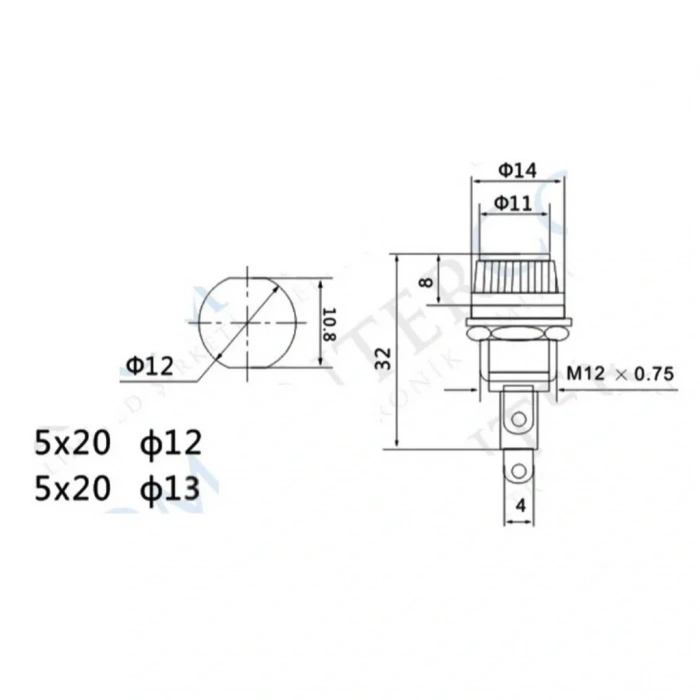 IC-235A Sigorta Yuvası 5x20mm Ø12mm - Ø13mm A Kalite