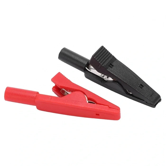 IC-243D 2mm Banana Jak Girişli Krokodil Timsah Ağzı Siyah-Kırmızı Set