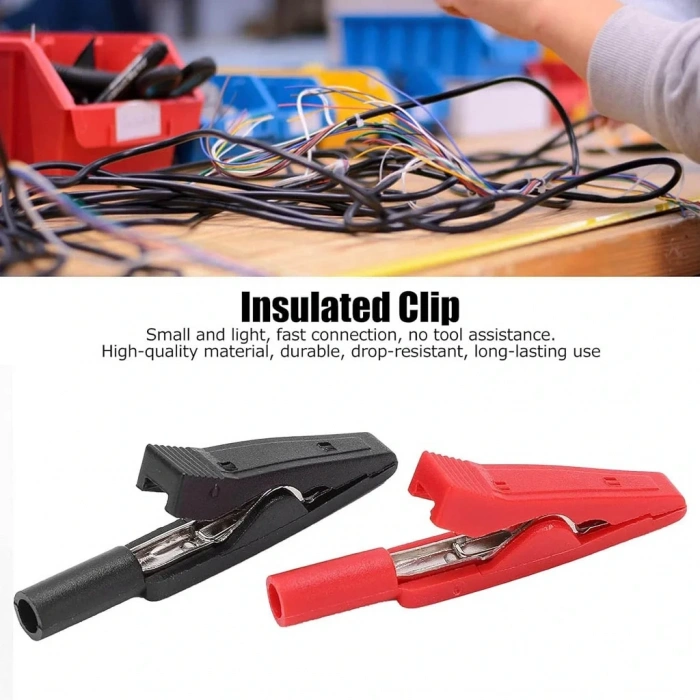IC-243D 2mm Banana Jak Girişli Krokodil Timsah Ağzı Siyah-Kırmızı Set