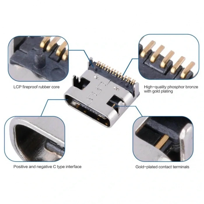 IC-266B-4 Dişi Type-C Soket USB-C Konnektör Şase 16 Pin