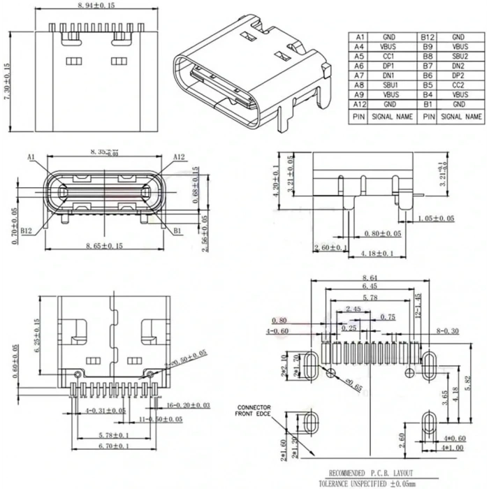 IC-266B-4 Dişi Type-C Soket USB-C Konnektör Şase 16 Pin