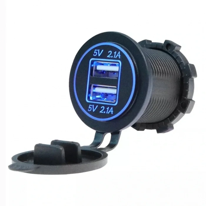IC-266C-1 Pano Tip İkili USB 4.2A Mavi Ledli Soket
