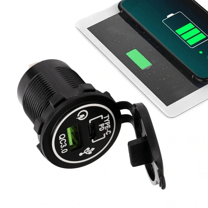 IC-266C-5 USB3.0 + Type-C Pano Tipi Çakmaklık Soketi 12-24V
