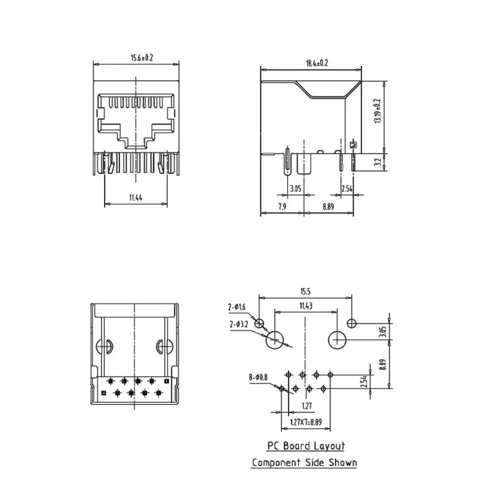 IC-266H-5 RJ45 Şase PCB Ucu 90° RJ45 Konektör