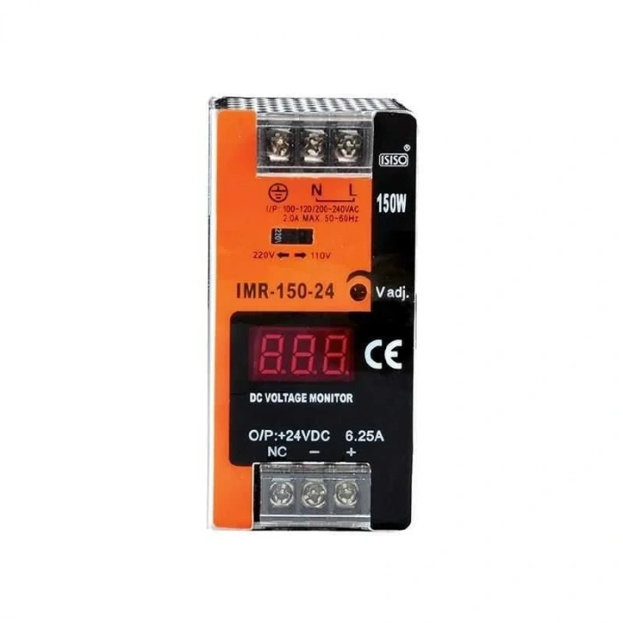 IMR-150-48 - 150W 48VDC 3.10A Mini Göstergeli Raya Montajlı Güç Kaynağı