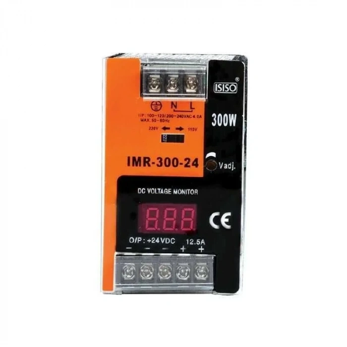 IMR-300-24 - 300W 24VDC 12.5A Mini Göstergeli Raya Montajlı Güç Kaynağı