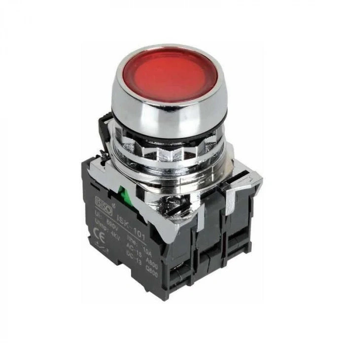 ISM-BW34M5 220V Işıklı Yaylı Metal Buton - Kırmızı
